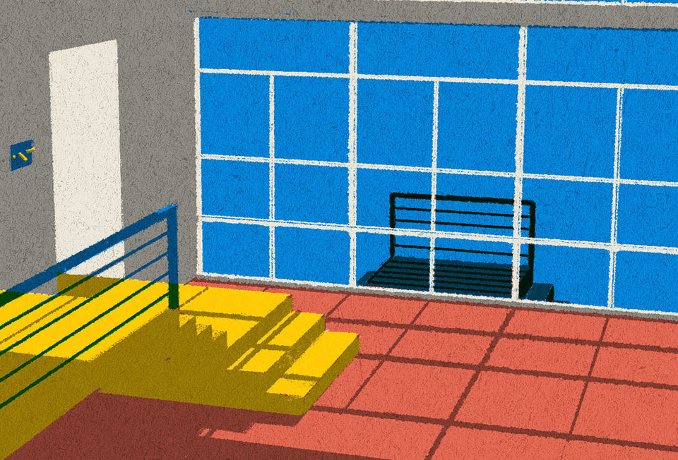 Leonie Bos' illustrations of architecture and interiors echo bygone decades of modernism